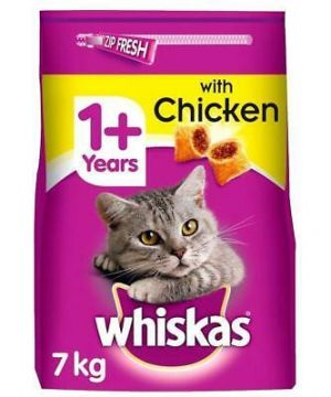 7kg Whiskas 1+ Adult Complete Dry Cat Food with Chicken Bulk Pack Cat Biscuits