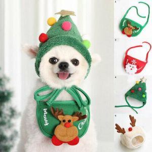 Christmas Dog Cat Bandana Pet Cartoon Elk Neckerchief Bib Scarf Collar Hat Decor