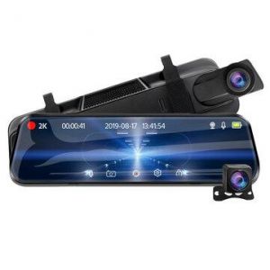 E-ACE A37 2K 10 Inch Touch Car DVR Mirror Auto Dash Cam Dual Lens DashCam Auto Video Recorder Support GPS 1080P Rear Camera