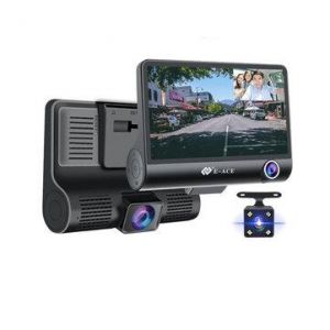 E-ACE 4.0 Inch 3 Cameras Lens Car DVR 1080P HD Dash Camera Support Rearview Camera Video Recorder 170 Degree Wide Angle Night Visi