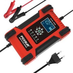 FOXSUR 12V/24V 12A/6A Battery Charger 7-Stage Charging LCD Display Motorcycle & Car Battery Charger for AGM LiFePO4 Lead-Acid 