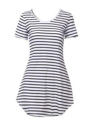 Fashion Women Stripe Short Sleeve T-shirt Dress