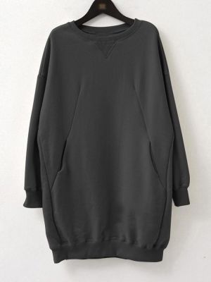Women Autumn Loose Pullover Solid Color Long Sweatshirt Dress