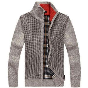 Men's Knitted Wool Blend Thick Polar Fleece Lining Sweater Cardigans