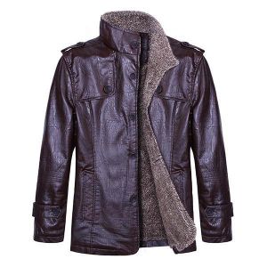 Men's Quality PU Leather Jacket Slim Fit  Plush Thick Warm Jacket Coat