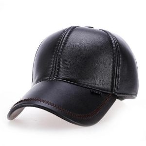 Mens Outdoor Adjustable Earmuffs Artificial Leather Baseball Cap Casual Middle-Aged Dad Hat