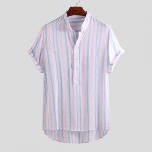 ChArmkpR Men Splashing Ink Vertical Stripe Henley Shirts