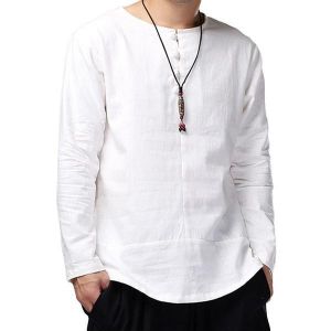 Charmkpr Mens Loose Long Sleeve Cotton Linen Tops Breathable Antibacterial Vintage T-Shirts