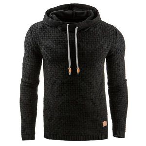 shopping חולצות וסוודרים Men Warm Jacquard Hooded Sweatshirts Casual Solid Color Long Sleeve Sport Hoodies