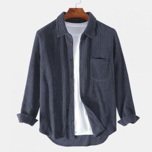 Mens Corduroy Pocket Long Sleeve Warm Comfy Casual Shirts