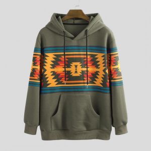 Mens Casual Pattern Printing Hooded Long Sleeve Fashion Sweatshirt