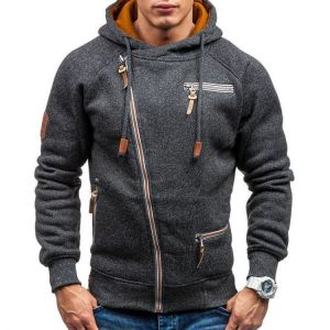 Men's Fashion Zipper Decoration Hoodies Drawstring Long Sleeve Casual Sweatshirts