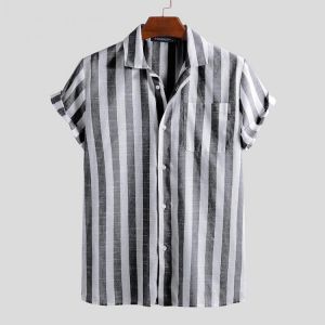 Mens Summer Short Sleeve Striped Shirts