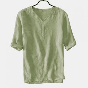 Mens Bamboo Cotton V Neck Half Sleeve Loose T-shirts