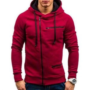 Men's Casual Zipper Decoration Fashion Pockets Drawstring Long Sleeve Hooded Sweatshirt
