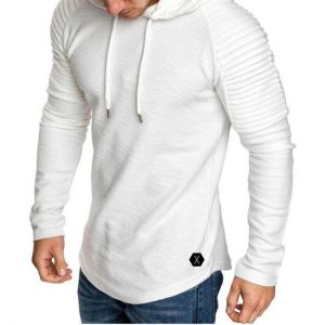 Mens Irregular Hem Hooded Striped Fold Raglan Sleeve O-neck Solid Color Casual Sweatshirt