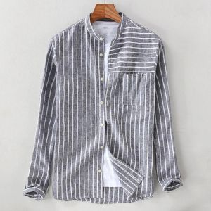 Mens Vintage Cotton Breathable Striped Loose Comfy Shirts