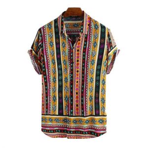 Mens Ethnic Style Pattern Printed Summer Comfy Loose Casual Shirts