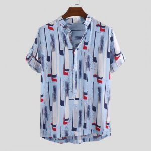 Mens Fashion Colorful Printed Breathable Henley Shirts