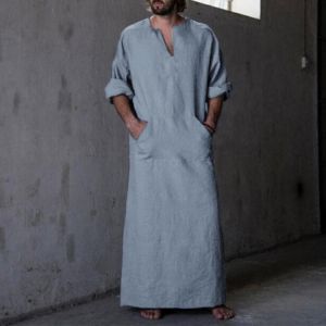 INCERUN Vintage Loose Comfy Cotton Kaftan Tops Plue Size Long Robe Loungewear Tunics for Men