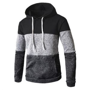 Mens Casual Hooded Drawstring Sweatshirt Long Sleeve Patchwork Hoodies