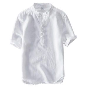 Chinese Style Breathable Cotton Buttons Design Vintage T-shirts Solid Color Casual Stand Collar Tops