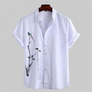 Men Oriental Art Print Short Sleeve Relaxed Shirts