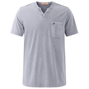 Summer Casual V Neck Comfort Cotton T-shirt Men's Fashion Chest Pocket Tops Tees