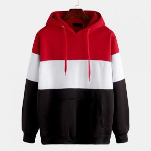 Mens Fashion Patchwork Long Sleeve Hooded Casual Sweatshirt