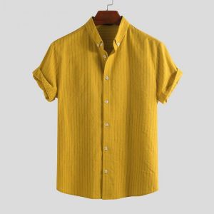 Mens Summer Casual Loose Short Sleeve Striped Shirts
