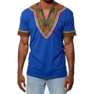Mens African Ethnic Style Polyester Loose V Neck Tops Printed Fashion Casual T-shirts
