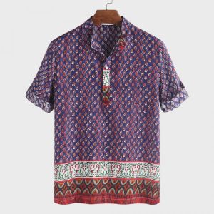 Mens Ethnic Style Printed Half Sleeve Loose Casual T-shirts