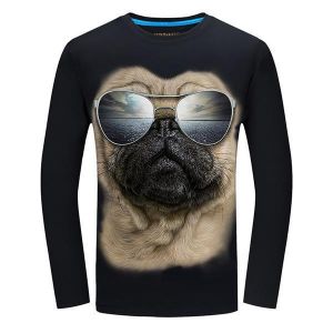 Mens Fashion Casual Fun 3D Sharpei Dog Sun Glassess Animal Printing Plus Size Long Sleeve T-shirts