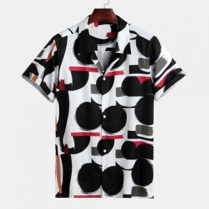 Mens Fashion Unique Geometric Printed Breathable Comfy Loose Casual Shirts