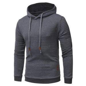 Men's Autumn Winter Polyester Fitness Long Sleeve Hooded Pure Color Casual Sweatshirt