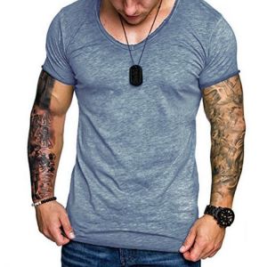 Men&#039;s Cotton Slim Breathable Pure Color Thin Tops Short Sleeve Crew Neck Casual T-shirts