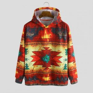 Mens Character Ethnic Printed Insert Pocket Hooded Sweatshirt