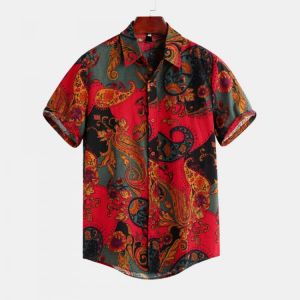 Mens Vintage Ethnic Style Short Sleeve Printing Shirts