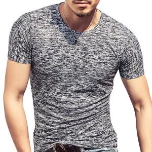 shopping חולצות וסוודרים Summer Mens Cotton Breathable Solid Color Tops Fashion Short Sleeve Slim Fit Casual T-shirts