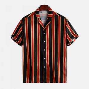 Mens Contrast Color Stripe Printed Short Sleeve Summer Holiday Shirts