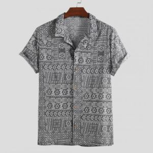 Men Ethnic Pattern Print Short Sleeve Hawaiian Shirts