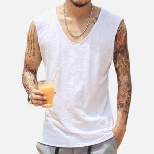 Men Cotton Sleeveless V-Neck Tank Tops
