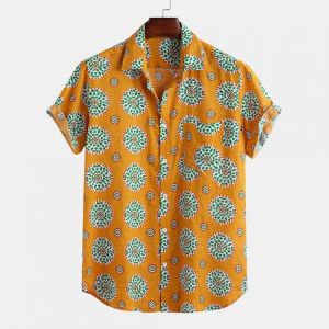 Men Printed Turn Down Collar Short Sleeve Shirts