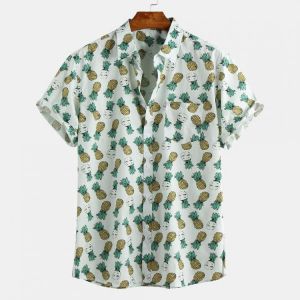 Mens Summer Pineapple Printed Breathable Casual Shirts