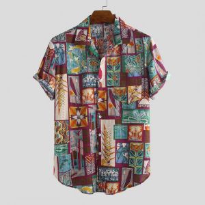 Mens Fashion Multi Printed Cotton Breathable Short Sleeve Casual Shirts