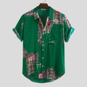 Mens Folk Symbol Pattern Summer Casual Loose Printing Shirts