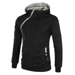 Men's Casual Solid Color Sport Hoodies Fashion Side Zipper Thick Long Sleeve Hooded Sweatshirt