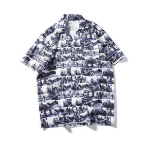 Men Floral Printed Turn-down Collar Single Pocket Hawaiian Shirts