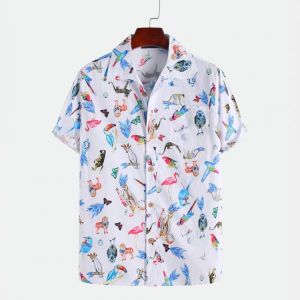 Mens Funny Animals Cartoon Printed Causal Loose Short Sleeve Shirts