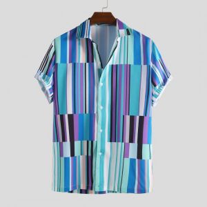 Men Colorful Striped Vision Short Sleeve Relaxed Shirts